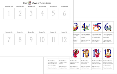 an example of the 12 Days of Christmas Calendar sheets